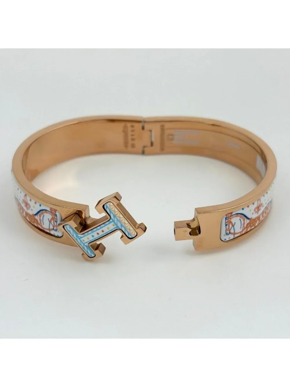 Hermes Click Bangle Cloisonne Grand Apala Rose Gold Multicolor Bracelet